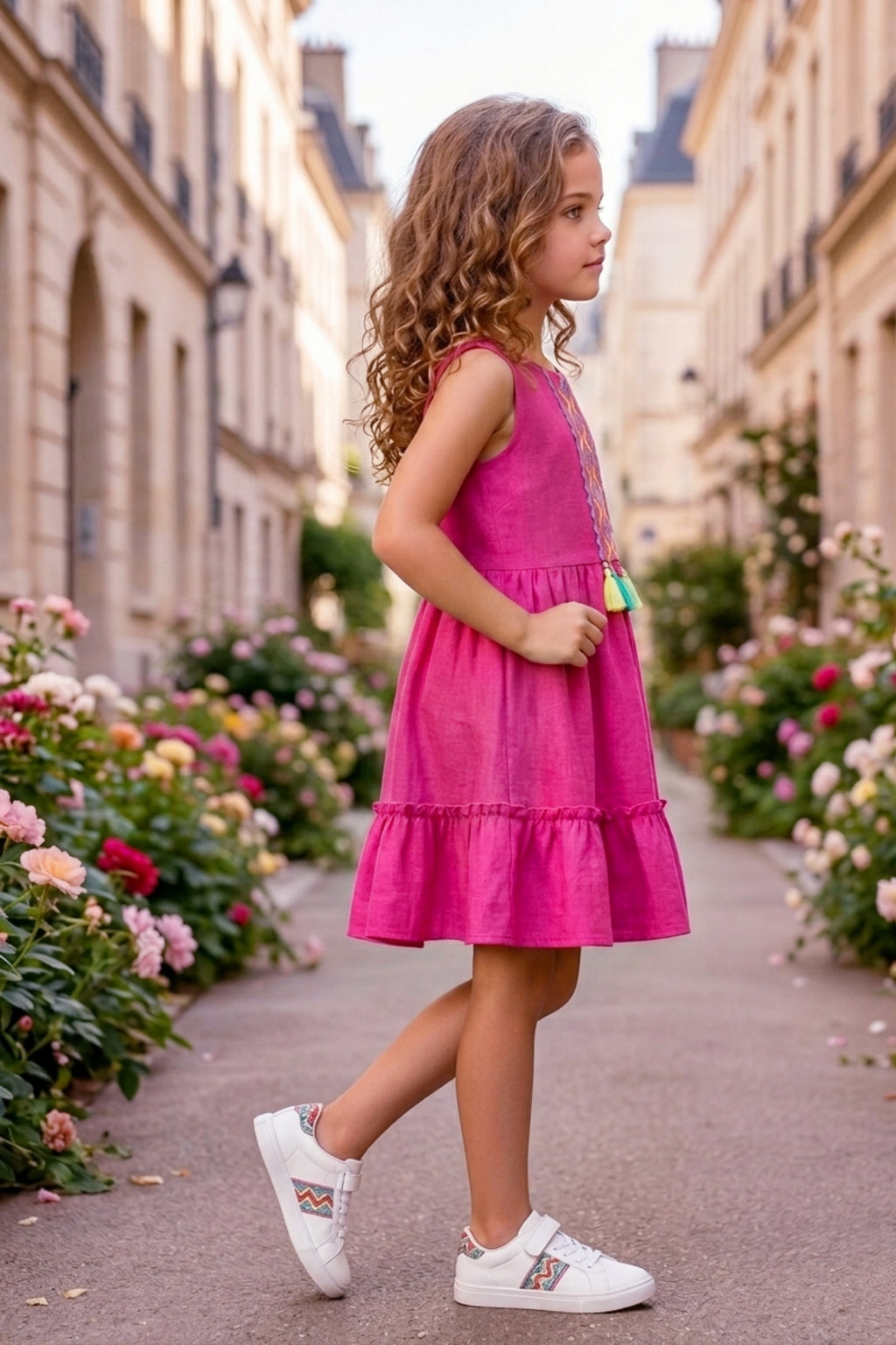 Girls Pink Sleeveless Embroidered Frock