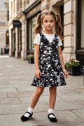 Girls Black 2-Piece Floral Frock Set with Inner Tee