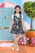 Girls Black 2-Piece Floral Frock Set with Inner Tee