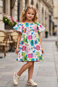 Girls Pink Vibrant Multi-Color Doodle Print Frock (Ages 1-9)
