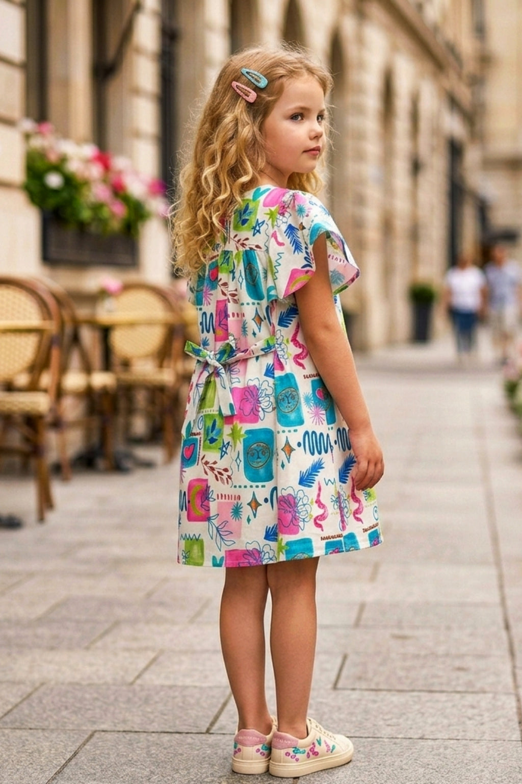 Girls Pink Vibrant Multi-Color Doodle Print Frock (Ages 1-9)