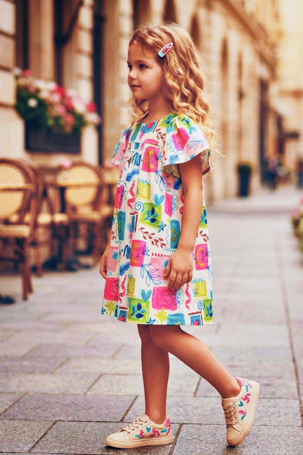 Girls Pink Vibrant Multi-Color Doodle Print Frock (Ages 1-9)