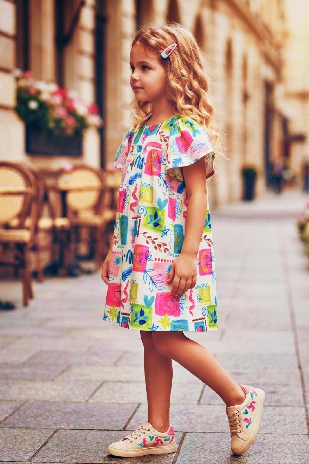 Girls Pink Vibrant Multi-Color Doodle Print Frock (Ages 1-9)