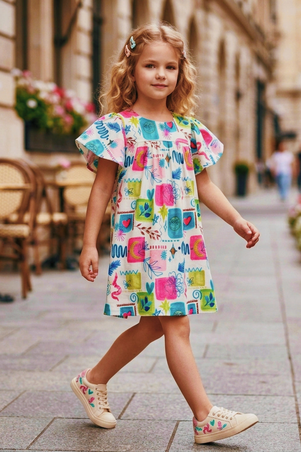 Girls Pink Vibrant Multi-Color Doodle Print Frock (Ages 1-9)