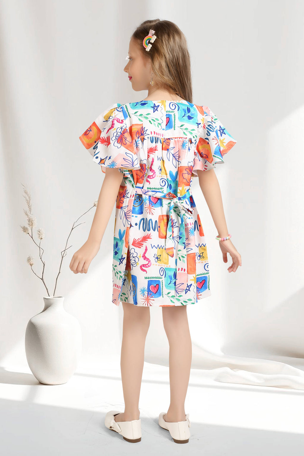 Girls Blue Vibrant Multi-Color Doodle Print Frock (Ages 1-9)
