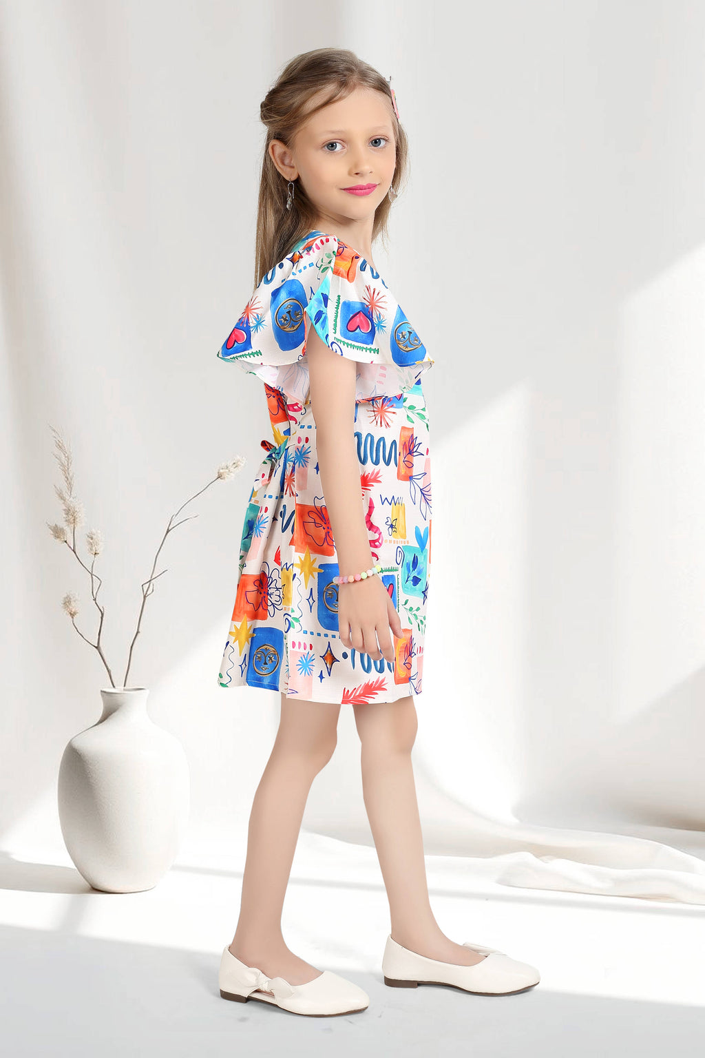 Girls Blue Vibrant Multi-Color Doodle Print Frock (Ages 1-9)