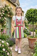 Girls Yellow Vibrant Multi-Color Striped Dungaree Set with White Inner Tee