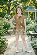 Girls Brown Frock with White Floral Embroidery