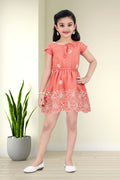 Girls Rust Frock with White Floral Embroidery