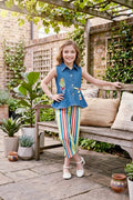 Girls Yellow 2-Piece Denim & Striped Capri Set