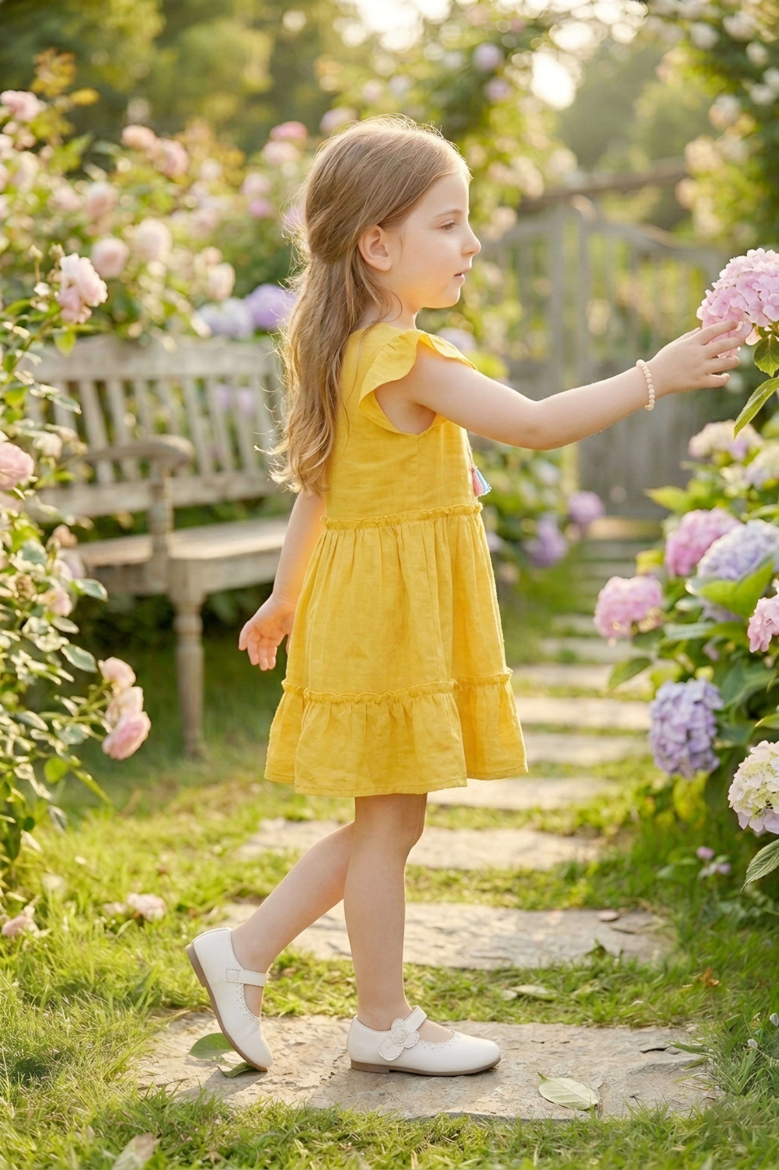 Girls Yellow Emroidered Cotton Frock