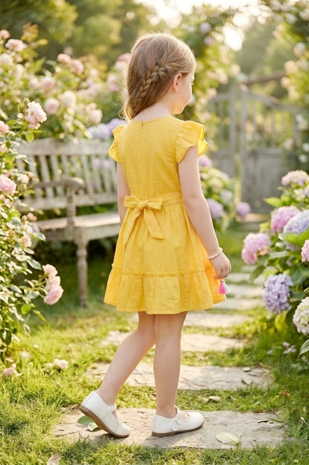 Girls Yellow Emroidered Cotton Frock