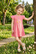 Girls Peach Emroidered Cotton Frock