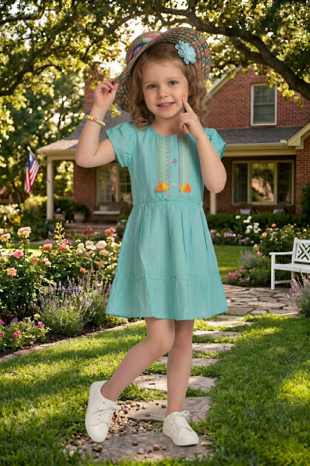 Girls Blue Emroidered Cotton Frock