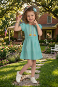 Girls Blue Emroidered Cotton Frock