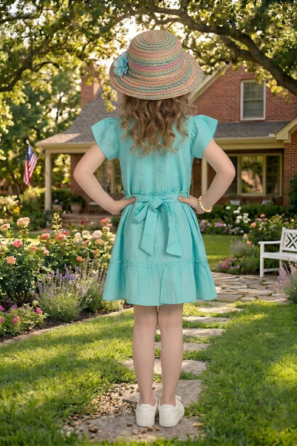 Girls Blue Emroidered Cotton Frock